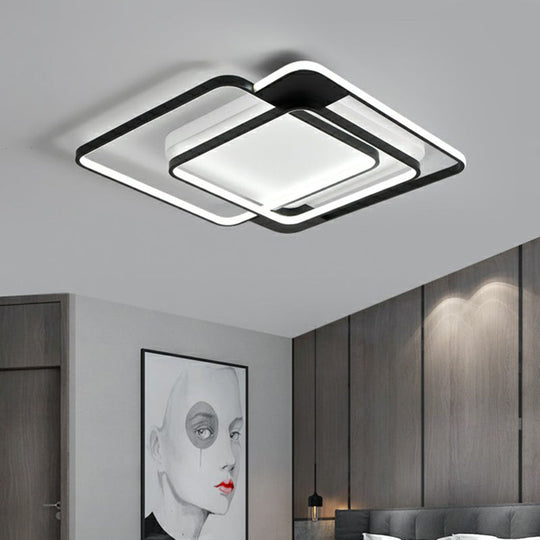 Modern Metal Black LED Square Flush Mount for Bedrooms