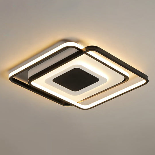 Modern Black Square Led Ceiling Flush Mount Light Fixture For Bedrooms / 21.5 Third Gear