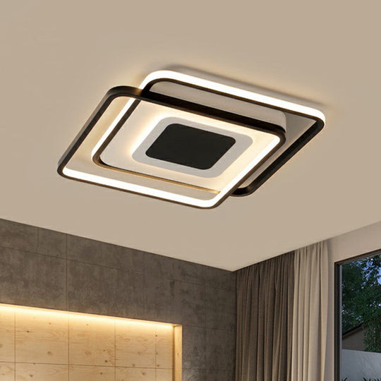 Modern Black Square LED Ceiling Flush Mount Light Fixture for Bedrooms