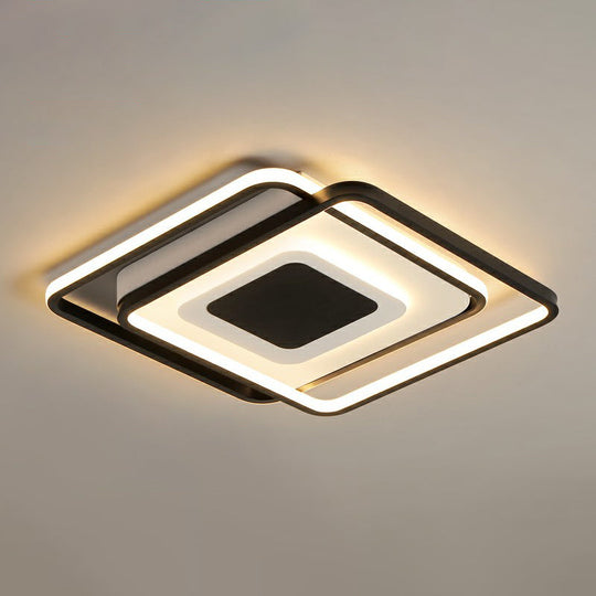 Modern Black Square Led Ceiling Flush Mount Light Fixture For Bedrooms / 18 Third Gear
