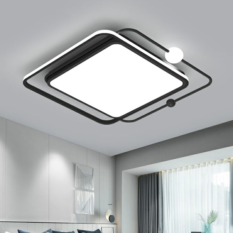 Plafonnier LED nordique à encastrer avec design carré et sphérique en acrylique noir pour chambres à coucher