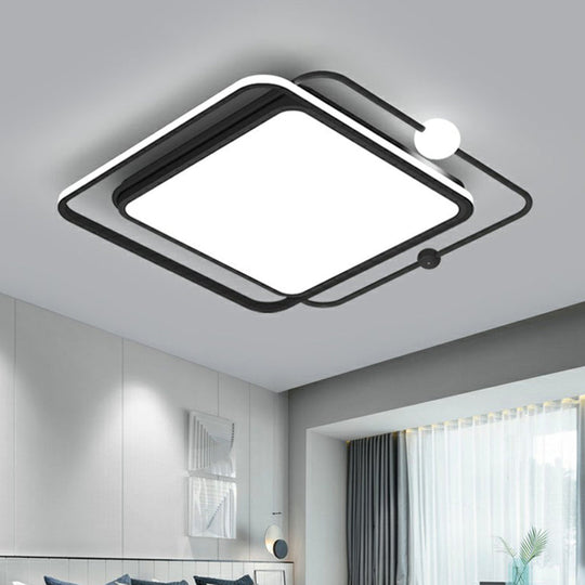 Plafonnier LED nordique à encastrer avec design carré et sphérique en acrylique noir pour chambres à coucher