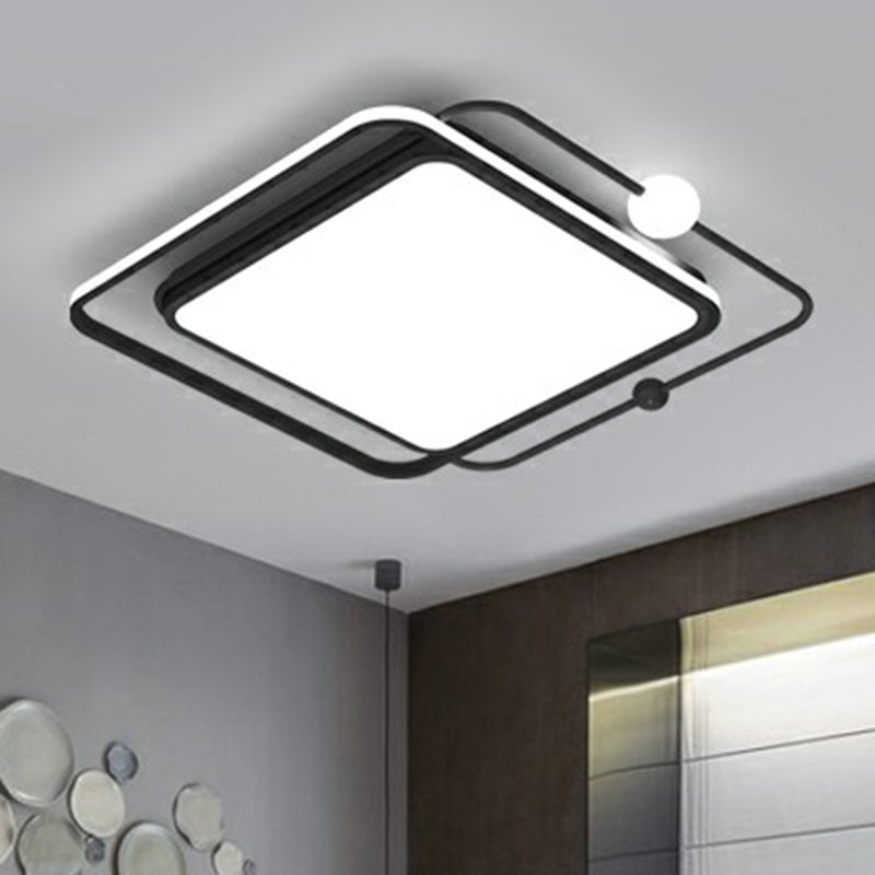 Plafonnier LED nordique à encastrer avec design carré et sphérique en acrylique noir pour chambres à coucher