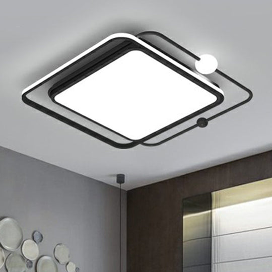 Plafonnier LED nordique à encastrer avec design carré et sphérique en acrylique noir pour chambres à coucher