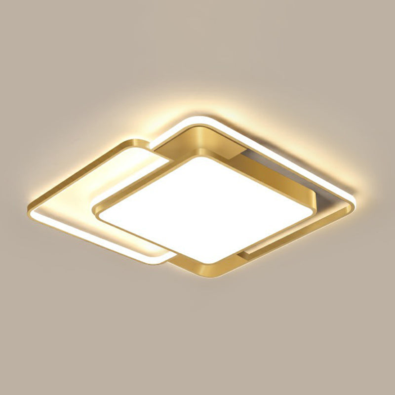 Modern Gold LED Flushmount Ceiling Light for Bedroom - Simple Square Design