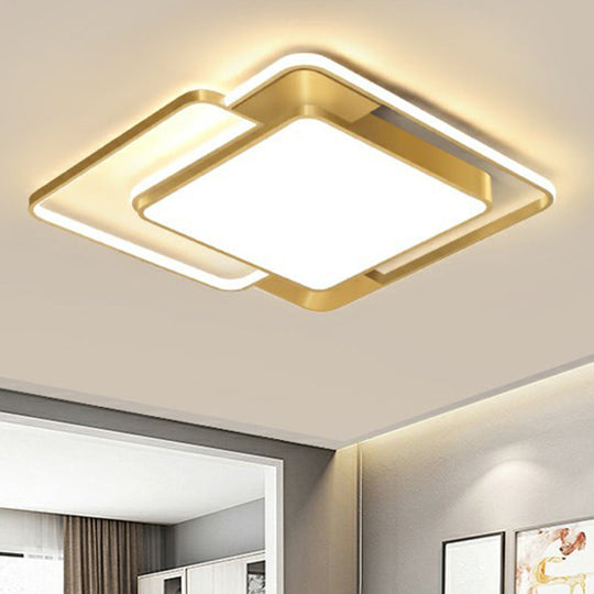 Modern Gold LED Flushmount Ceiling Light for Bedroom - Simple Square Design