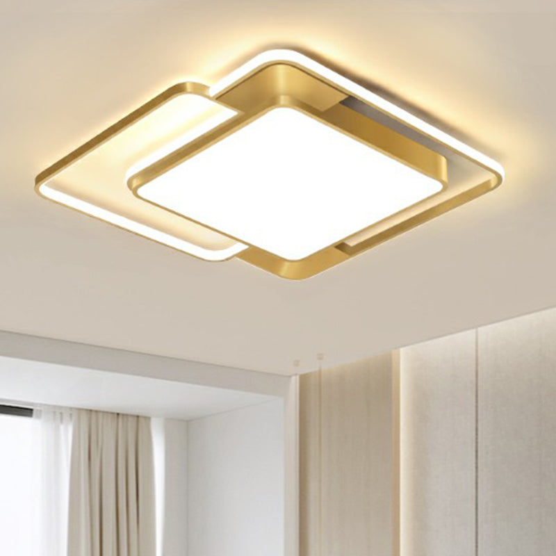 Modern Gold LED Flushmount Ceiling Light for Bedroom - Simple Square Design