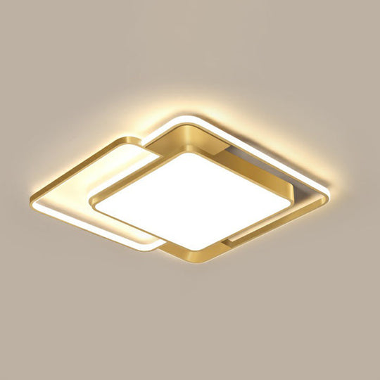 Modern Gold LED Flushmount Ceiling Light for Bedroom - Simple Square Design