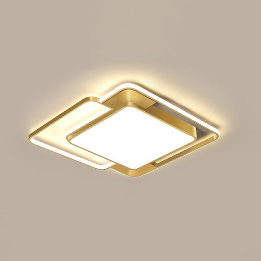 Modern Gold LED Flushmount Ceiling Light for Bedroom - Simple Square Design