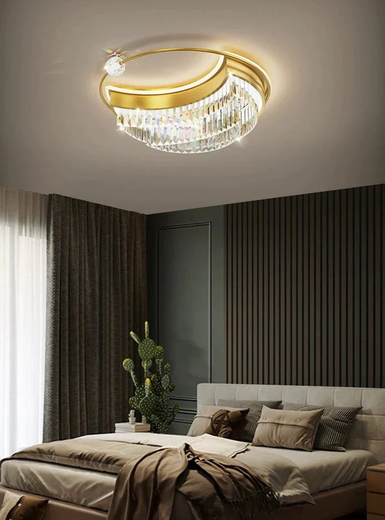 Plafonnier en cristal et cuivre pour salon et chambre à coucher, design moderne et luxueux