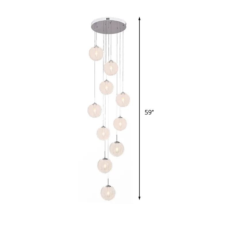 Modernist 10-Head Clear Glass LED Stair Pendant Ceiling Light - Global Style in White
