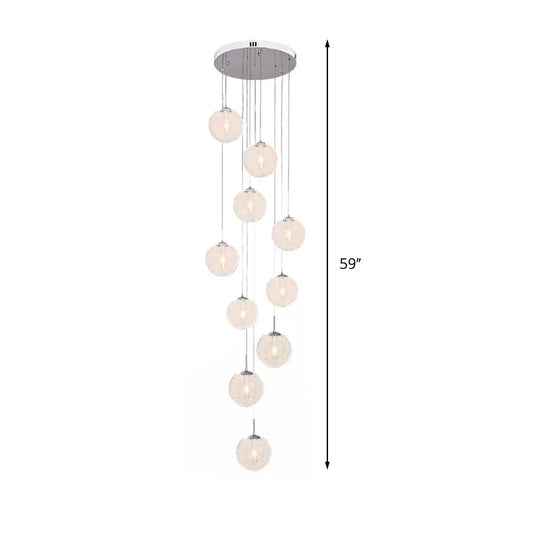 Modern Global Clear Glass Led Pendant Light With 10 Heads For Stairs In White