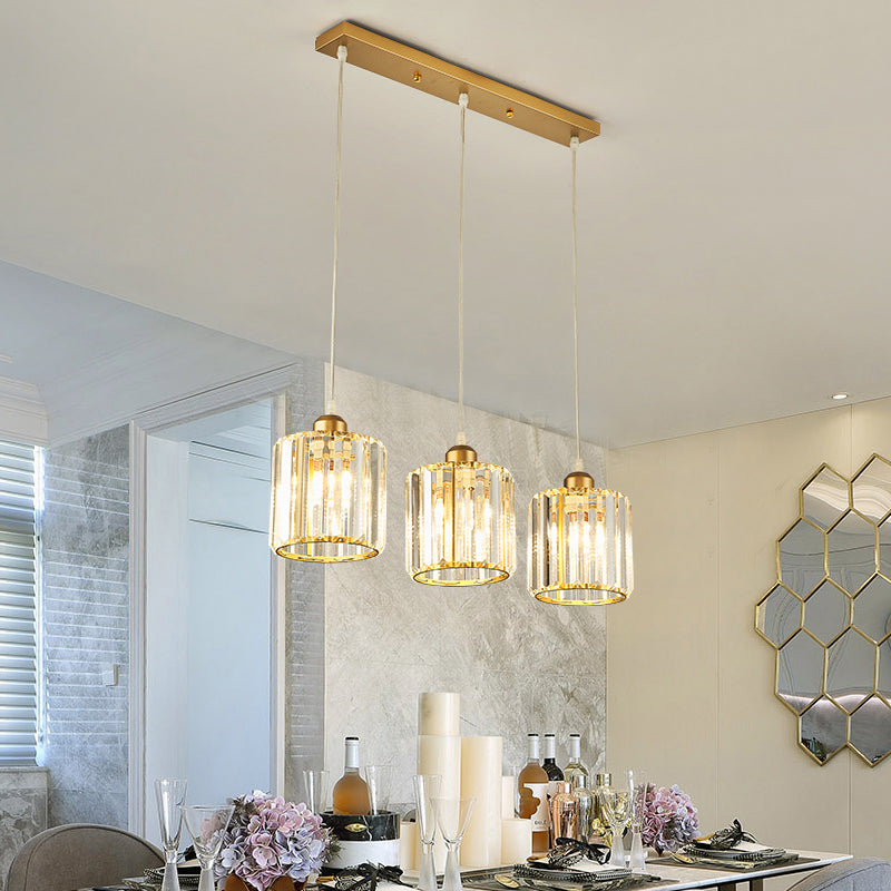 Modern Prismatic Crystal Geometric Suspension Pendant Lamp in Gold for Dining Room