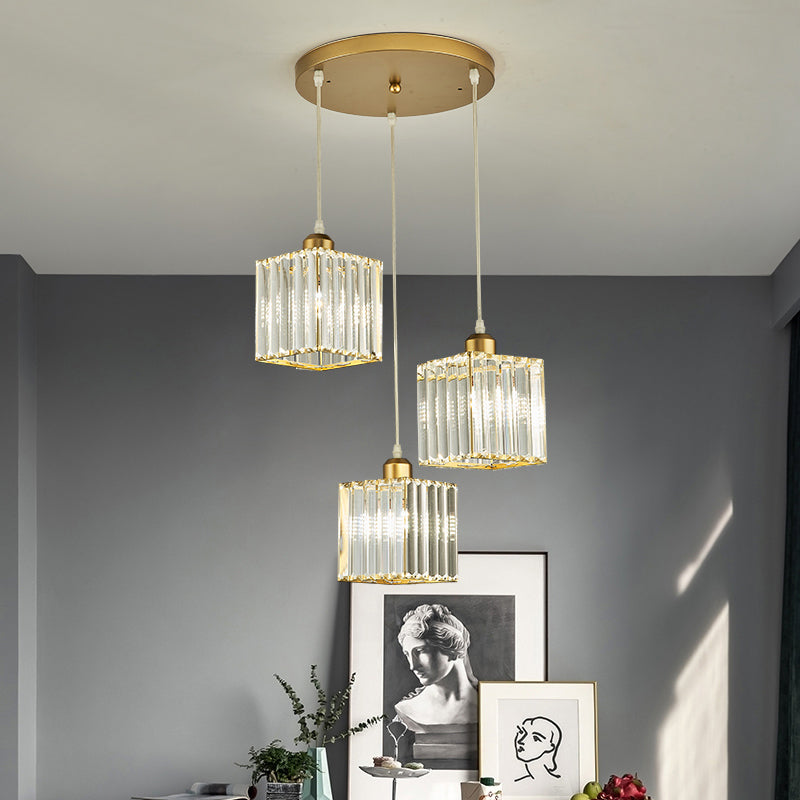 Modern Prismatic Crystal Geometric Suspension Pendant Lamp in Gold for Dining Room