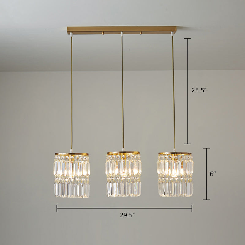 Modern Gold Drop Pendant Light with Prismatic Crystal Shade for Dining Room