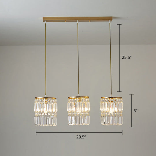 Modern Gold Drop Pendant Light with Prismatic Crystal Shade for Dining Room