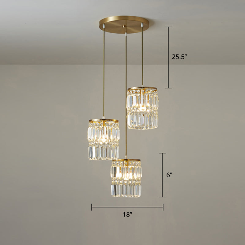 Modern Gold Drop Pendant Light with Prismatic Crystal Shade for Dining Room