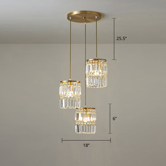 Modern Gold Drop Pendant Light with Prismatic Crystal Shade for Dining Room
