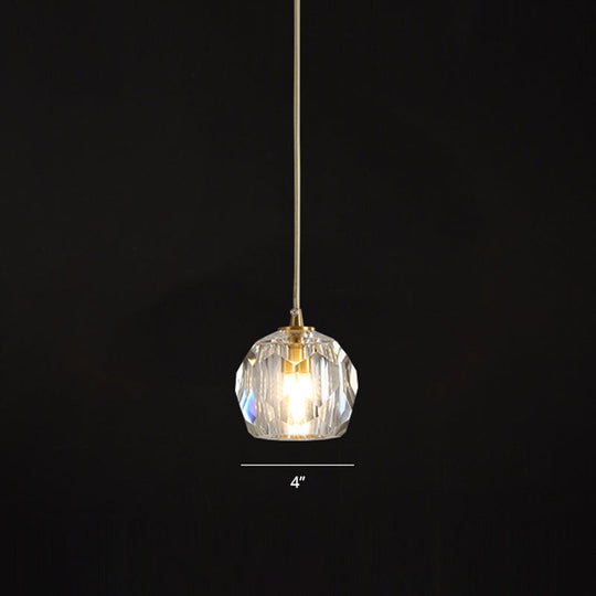 Minimalist Gold Finish Crystal Ball Pendant Light - Ideal For Restaurants / 4