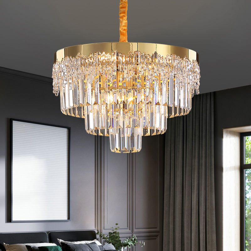 Gold Minimalist 3-Layer Crystal Chandelier - Elegant Bedroom Lighting Fixture