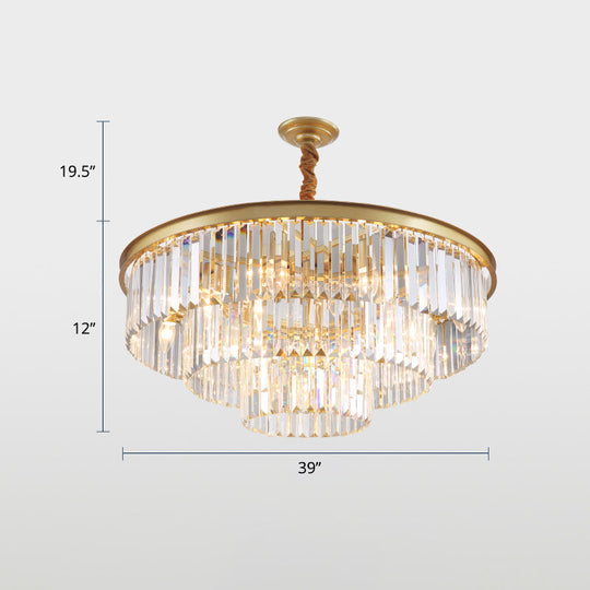 Lustre en cristal à 3 anneaux avec finition dorée pour salle à manger – Lampe suspendue élégante