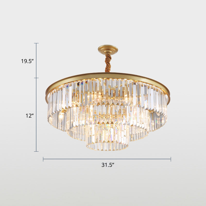 Lustre en cristal à 3 anneaux avec finition dorée pour salle à manger – Lampe suspendue élégante