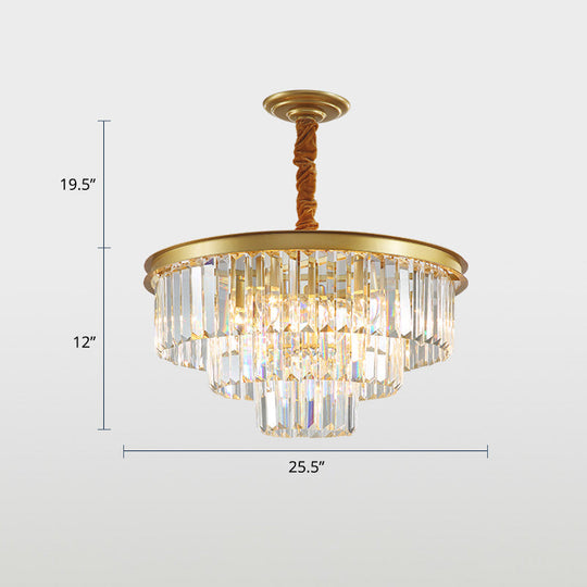 Lustre en cristal à 3 anneaux avec finition dorée pour salle à manger – Lampe suspendue élégante