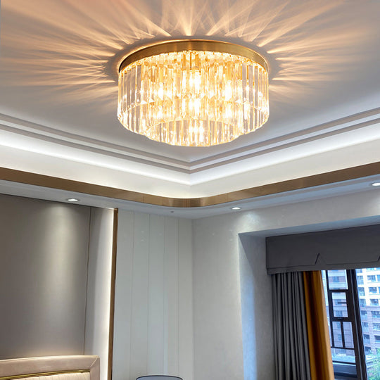 Minimalist Gold Crystal Prism Flush-Mount Ceiling Light for Bedroom