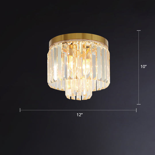Minimalist Gold Crystal Prism Flush-Mount Ceiling Light For Bedroom / 12