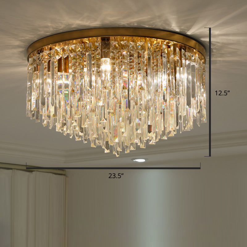 Modern Round Flushmount Bedroom Ceiling Light with Clear Crystal Icicles