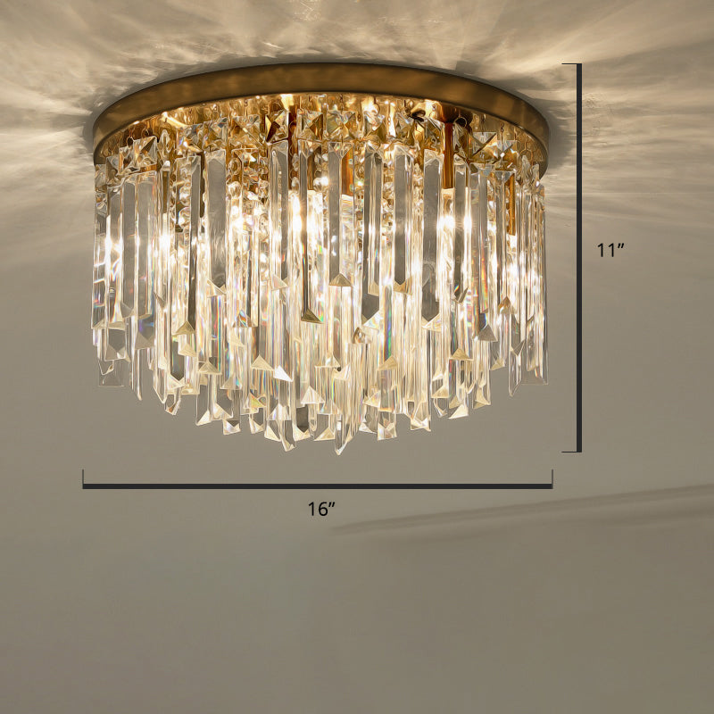 Modern Round Flushmount Bedroom Ceiling Light with Clear Crystal Icicles