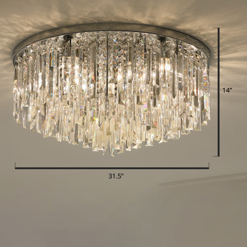 Modern Round Flushmount Bedroom Ceiling Light with Clear Crystal Icicles