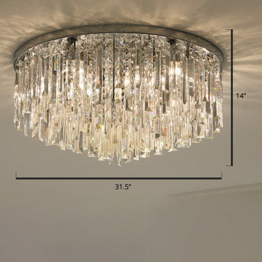 Modern Round Flushmount Bedroom Ceiling Light with Clear Crystal Icicles