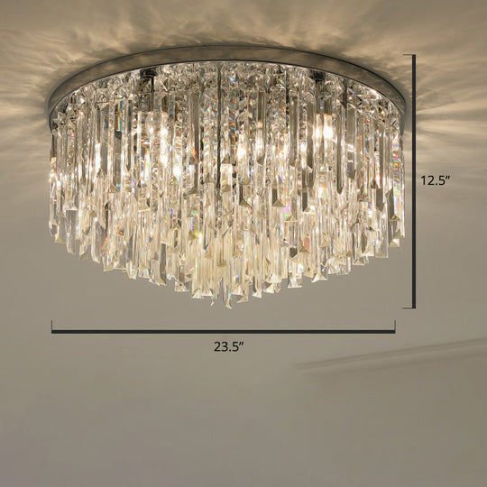 Modern Round Flushmount Bedroom Ceiling Light with Clear Crystal Icicles