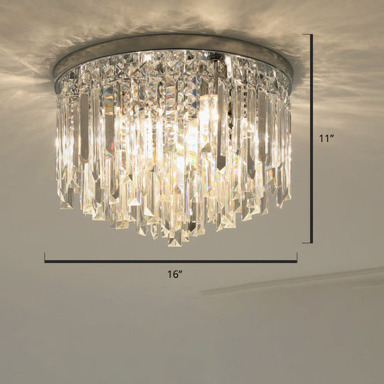 Modern Round Flushmount Bedroom Ceiling Light With Clear Crystal Icicles Chrome / 16