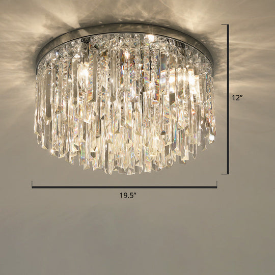 Modern Round Flushmount Bedroom Ceiling Light with Clear Crystal Icicles
