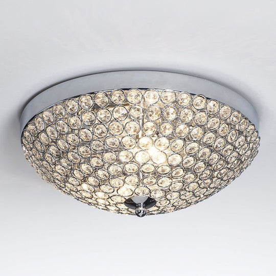 Crystal Bowl Flush Mount Ceiling Light Fixture for Elegant Dining Room - Chrome Finish