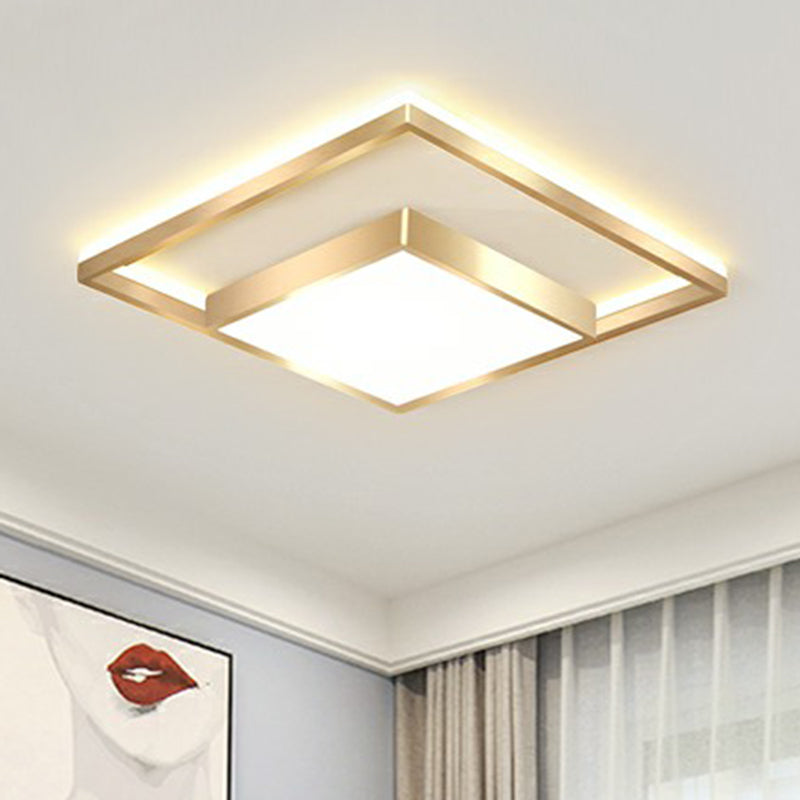 Modern Gold LED Flush Mount Ceiling Light Fixture for Bedrooms - Square Acrylic Lamp