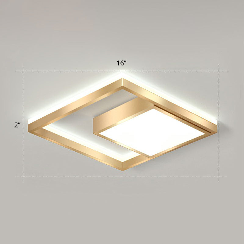 Modern Gold LED Flush Mount Ceiling Light Fixture for Bedrooms - Square Acrylic Lamp