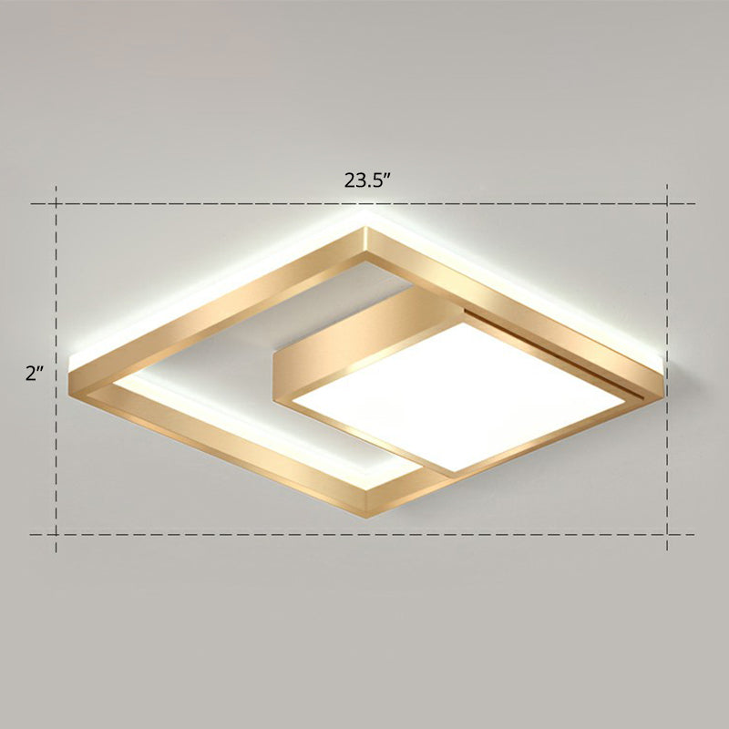 Modern Gold LED Flush Mount Ceiling Light Fixture for Bedrooms - Square Acrylic Lamp
