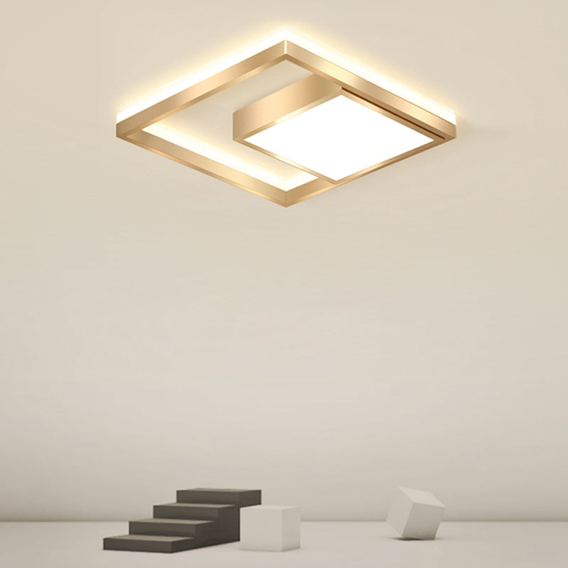 Modern Gold LED Flush Mount Ceiling Light Fixture for Bedrooms - Square Acrylic Lamp