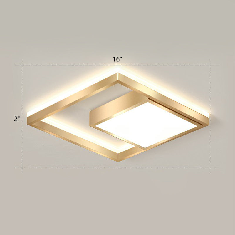 Modern Gold LED Flush Mount Ceiling Light Fixture for Bedrooms - Square Acrylic Lamp
