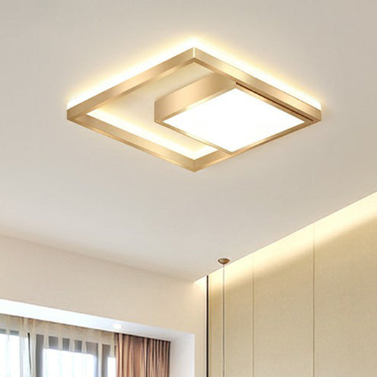 Modern Gold LED Flush Mount Ceiling Light Fixture for Bedrooms - Square Acrylic Lamp