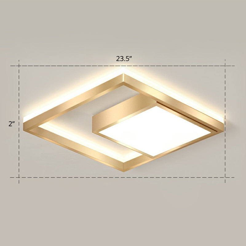 Modern Gold LED Flush Mount Ceiling Light Fixture for Bedrooms - Square Acrylic Lamp
