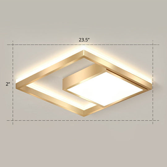 Modern Gold LED Flush Mount Ceiling Light Fixture for Bedrooms - Square Acrylic Lamp