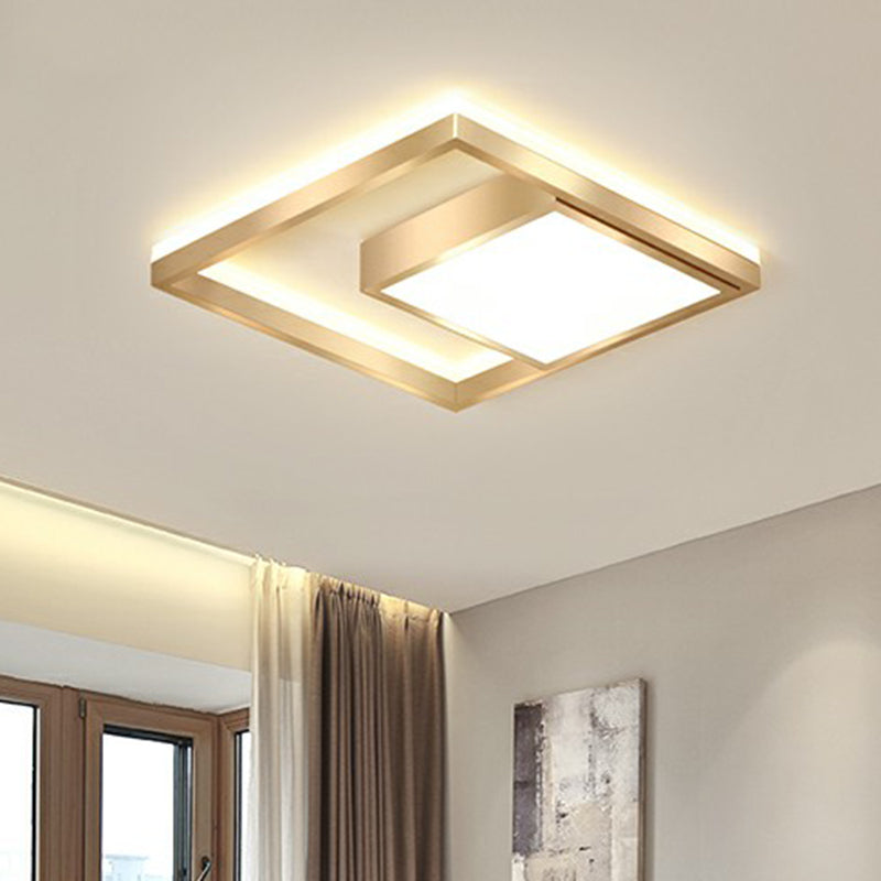 Modern Gold LED Flush Mount Ceiling Light Fixture for Bedrooms - Square Acrylic Lamp