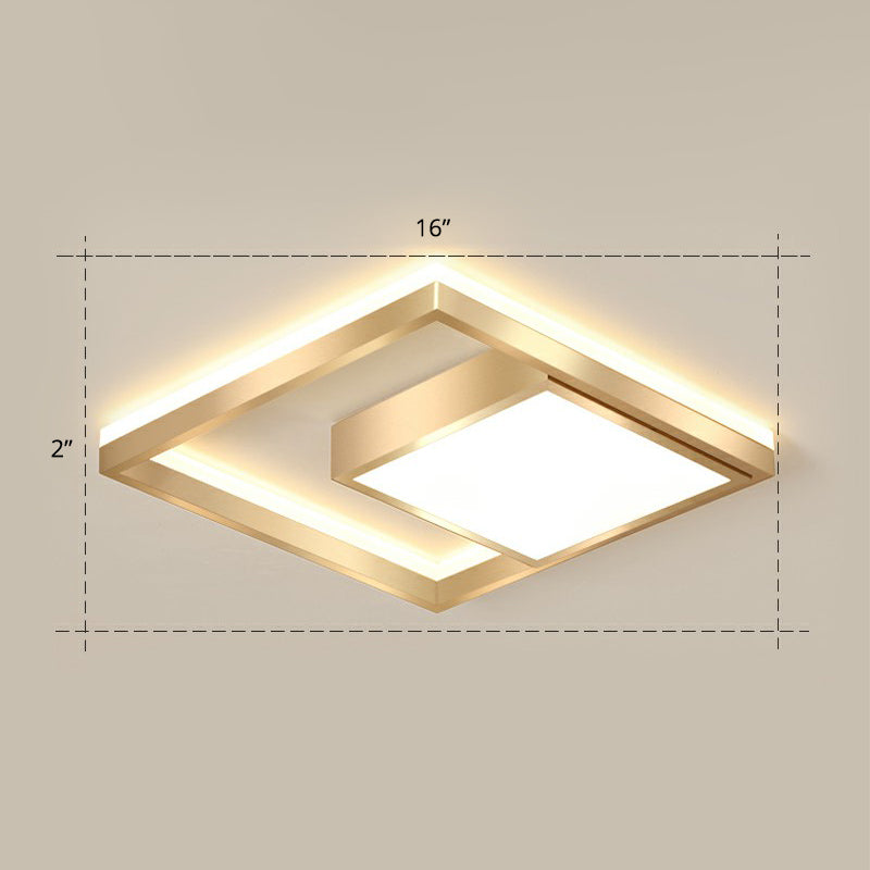 Modern Gold Led Flush Mount Ceiling Light Fixture For Bedrooms - Square Acrylic Lamp / 16 Warm