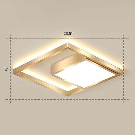 Modern Gold LED Flush Mount Ceiling Light Fixture for Bedrooms - Square Acrylic Lamp