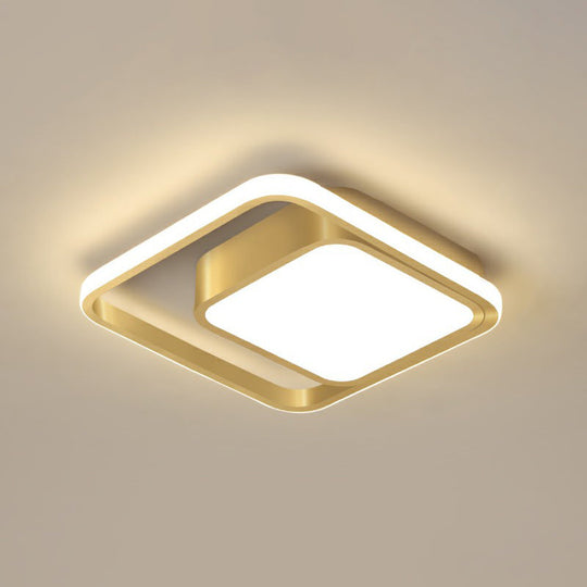 Acrylic Minimalist LED Flush Mount Ceiling Light in Gold for Square Hallways