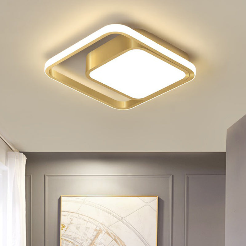 Acrylic Minimalist LED Flush Mount Ceiling Light in Gold for Square Hallways